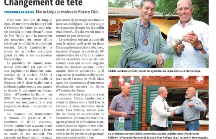 Passation de pouvoir Rotary Club Yverdon-les-Bains 1. juillet 2024